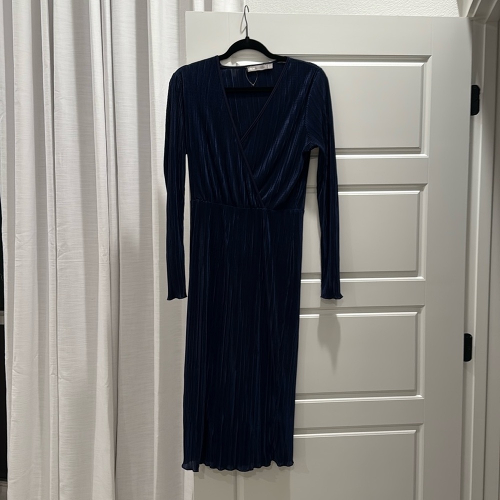 ASOS navy plisse midi dress